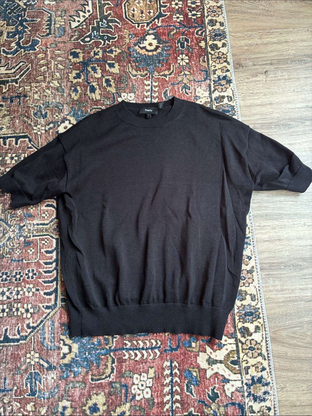 Theory Black Cotton Short-Sleeve Crew Neck Sweater
